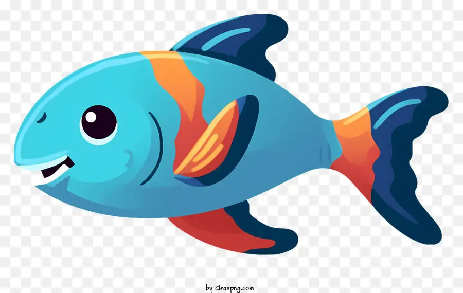 Peixe Azul，Cauda Listrada Laranja E Vermelha PNG