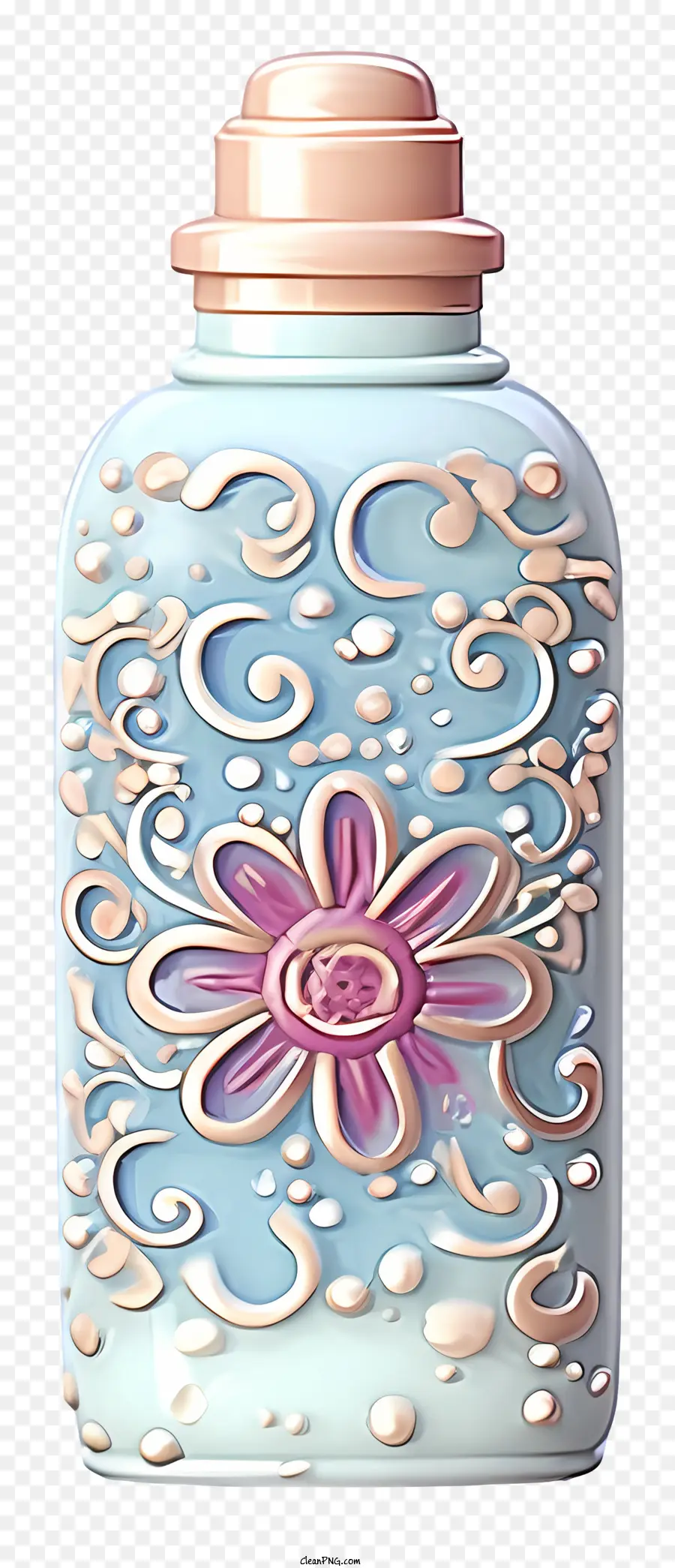 Vaso De Vidro Azul，Design Floral Rosa E Branco PNG