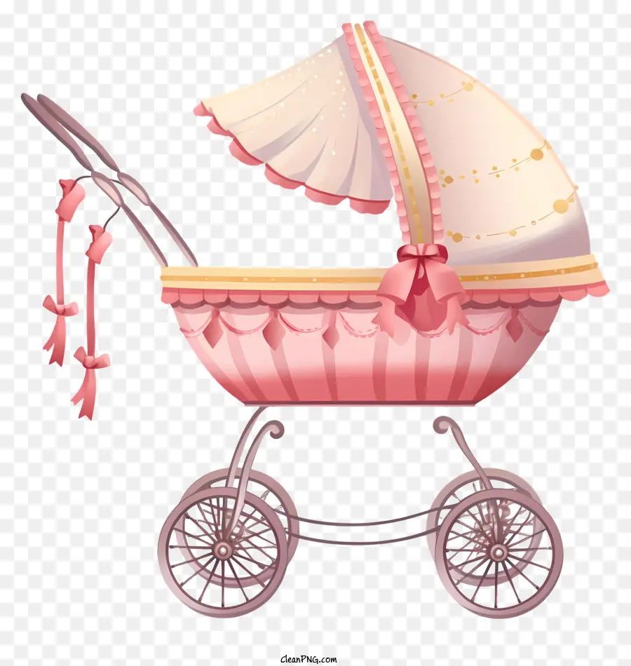 Carrinho De Criança De Bebê，Canopy Rosa E Branco PNG
