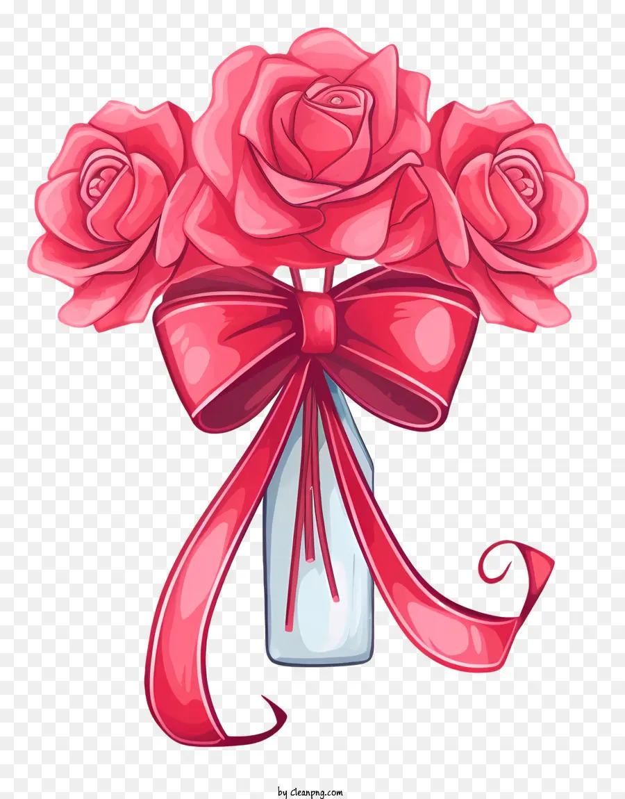 Rosas Cor De Rosa，Rosa Rosa Com Fita Vermelha PNG