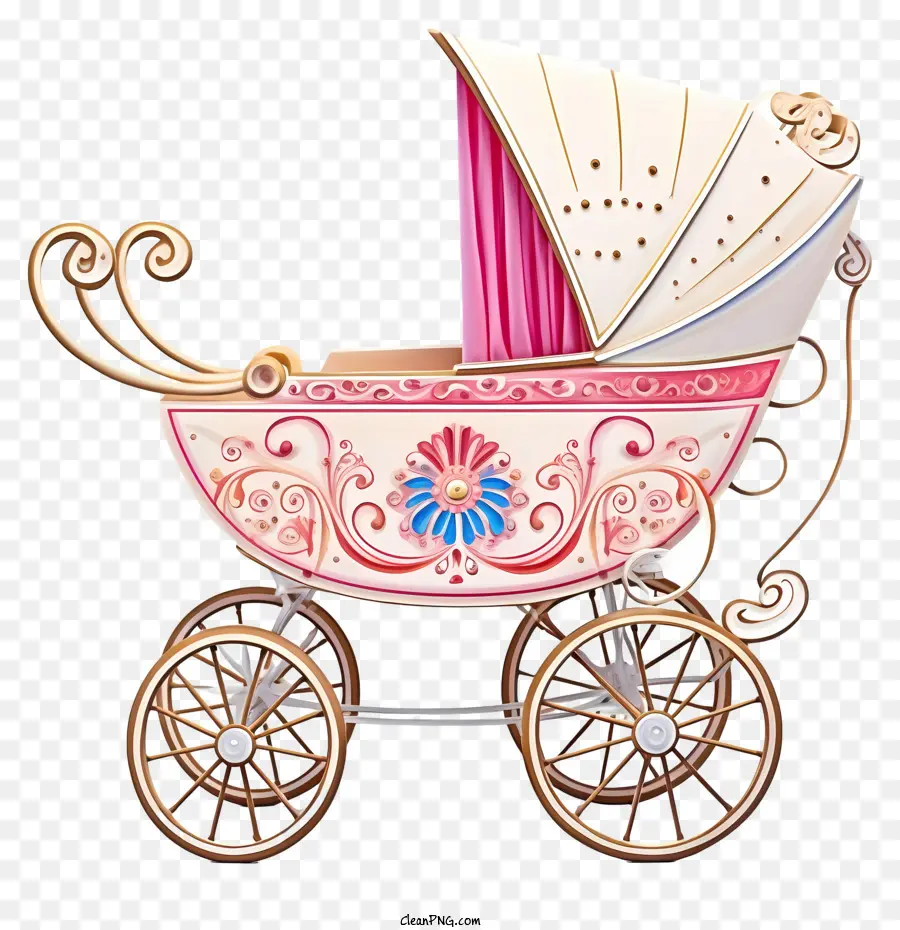 Baby Carriage，Cor De Rosa E Branco PNG
