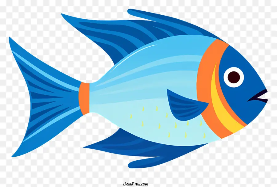 Peixe Azul，Listras Laranja E Amarela PNG