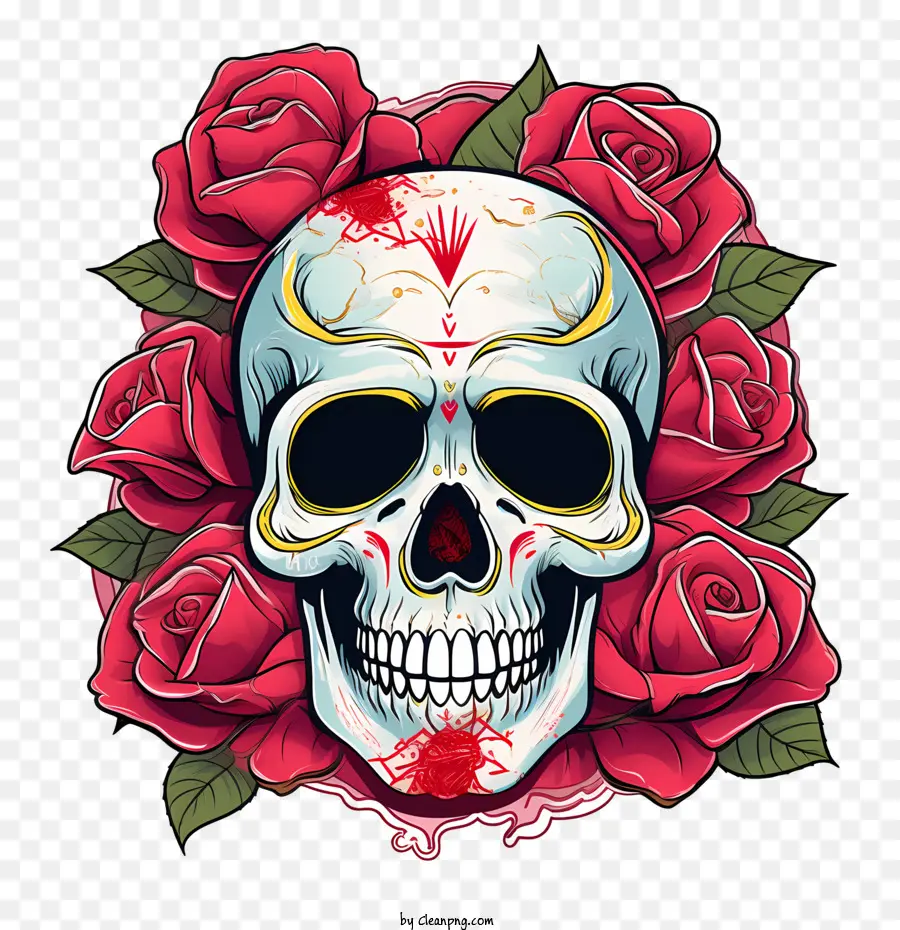 Caveira Rosa，Caveira Com Flores PNG