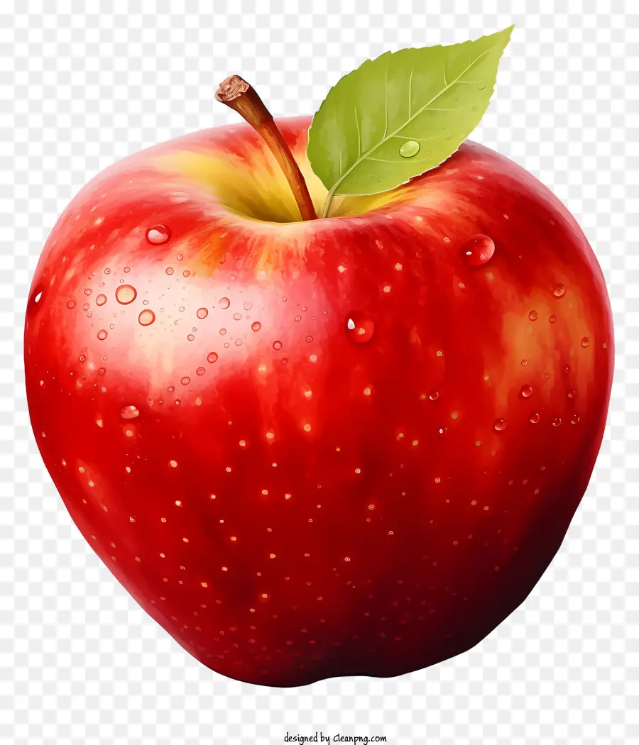 A Red Apple，Folha Verde PNG