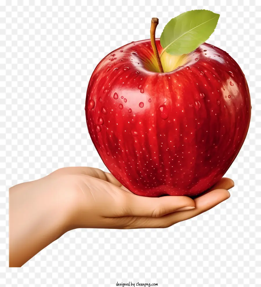 A Red Apple，Folha Verde PNG