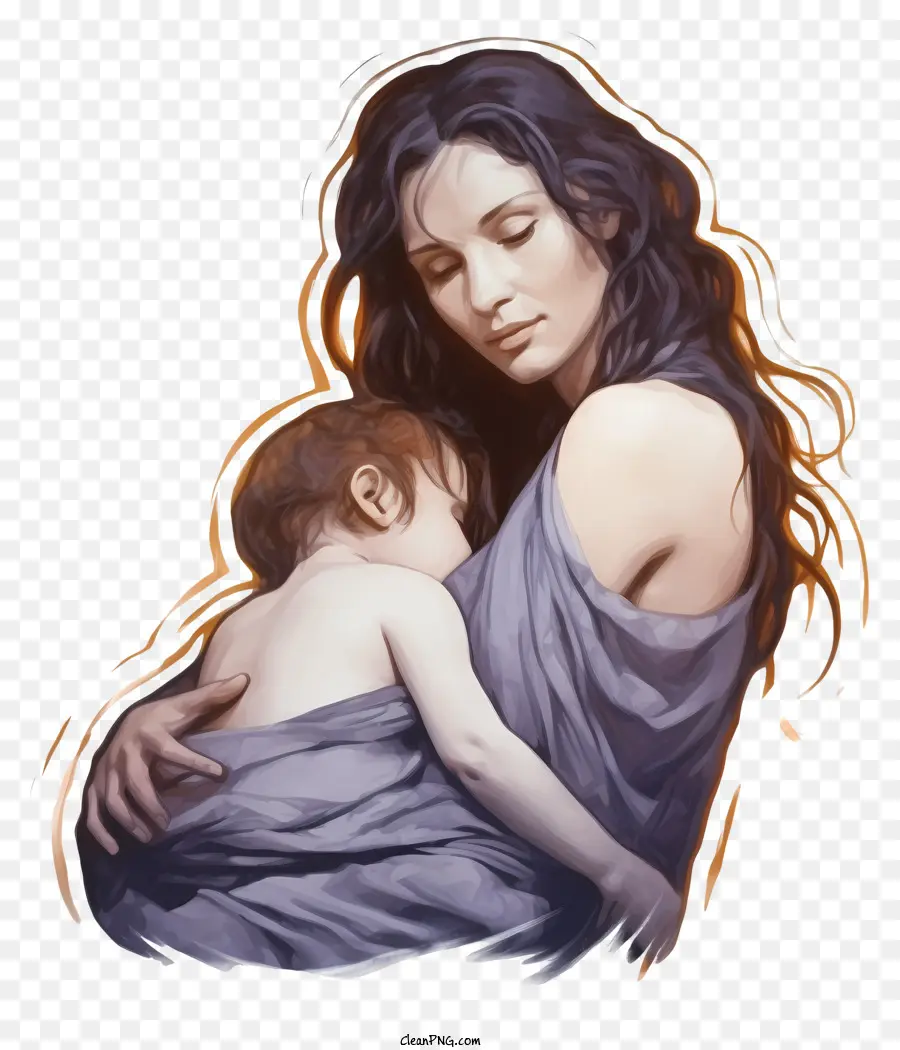 Mulher Com Bebê，Vestido Azul PNG