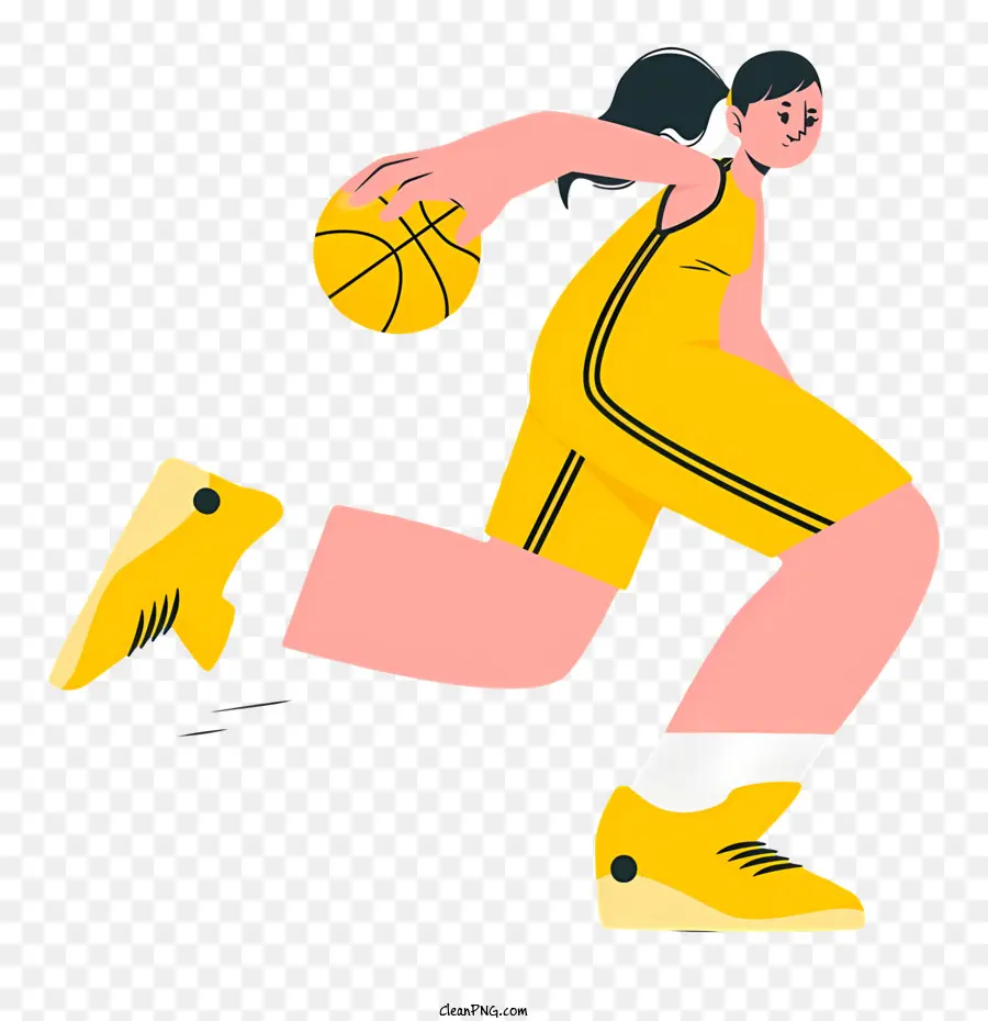 Cartoon Mulher，Uniforme Amarelo De Basquete PNG