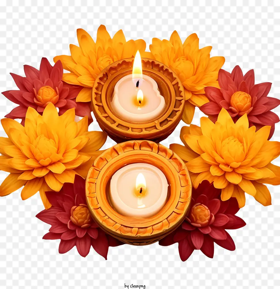 Diwali Diya，Arranjo Floral PNG