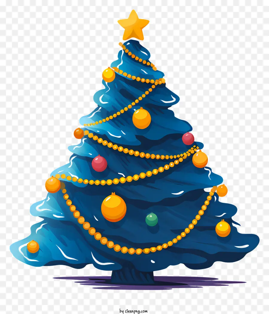 Azul árvore De Natal，Ornamentos Amarelos E Vermelhos PNG