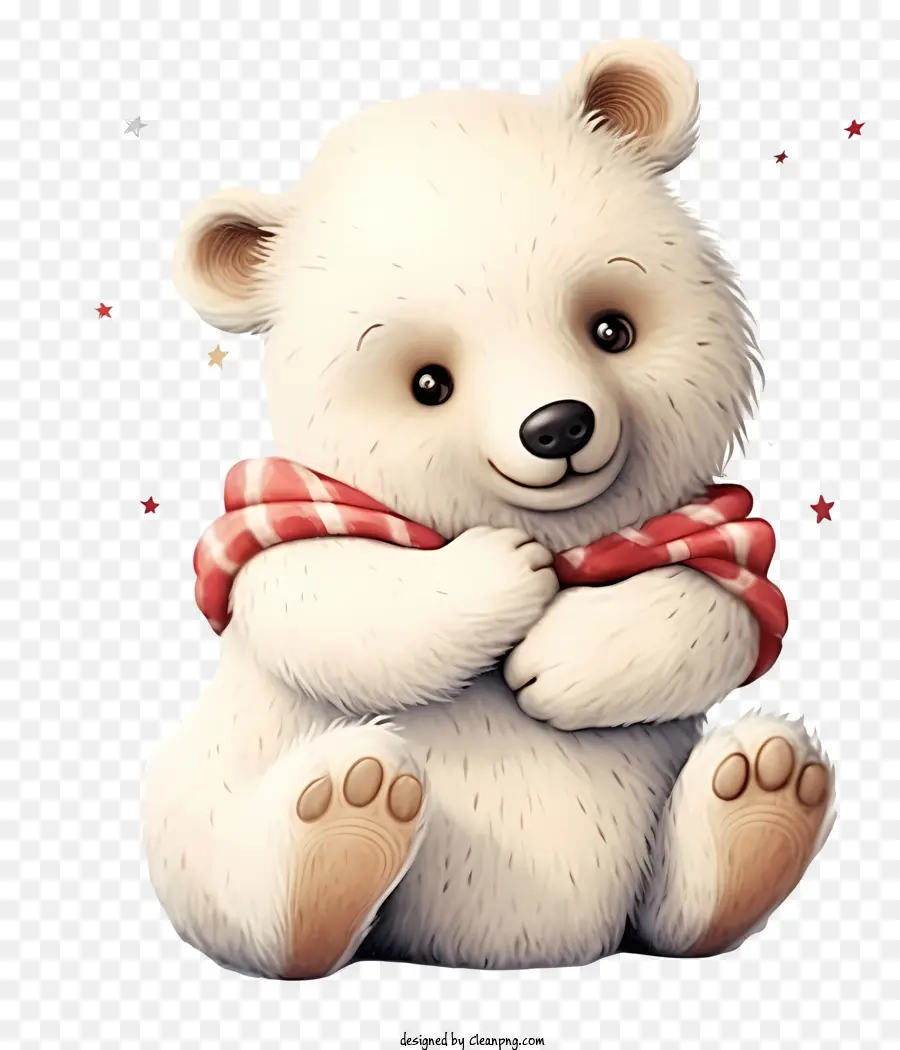 Urso Branco，Lenço Xadrez Vermelho E Branco PNG