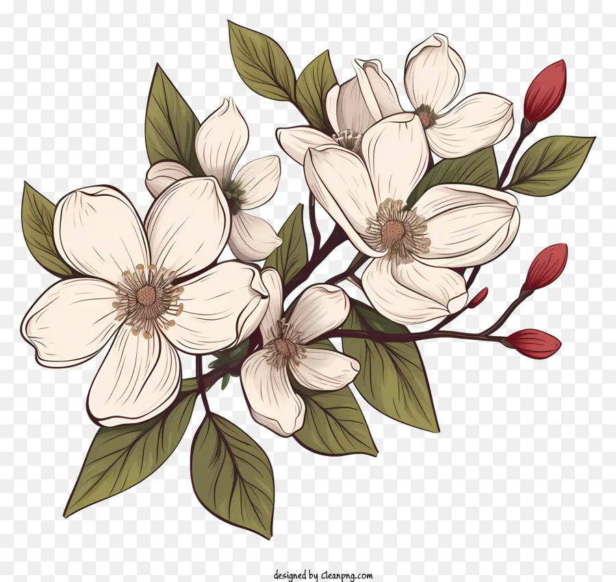 Ramo Com Flores Brancas，Flores Em Forma De Pétalas PNG