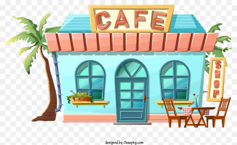 Café，Edifício Azul E Branco PNG