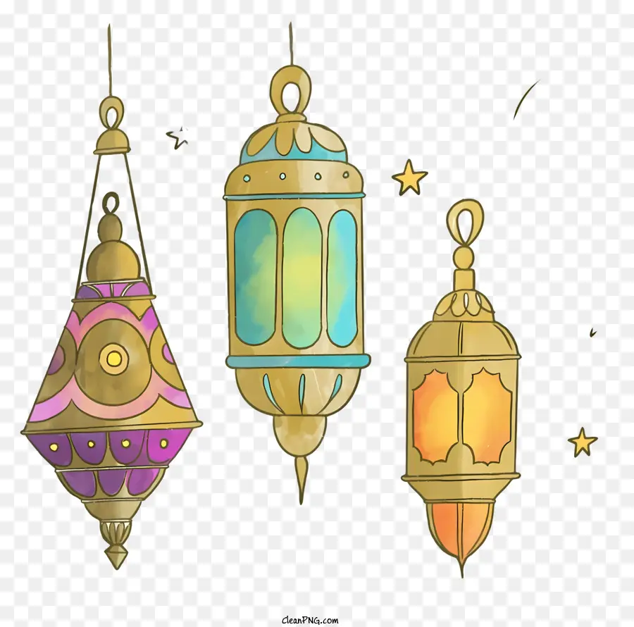 Lanternas Coloridas，Lanternas Ornamentadas PNG