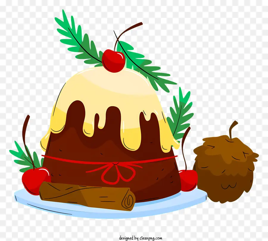 Sobremesa De Chocolate，Pudim De Natal Com Cerejas PNG