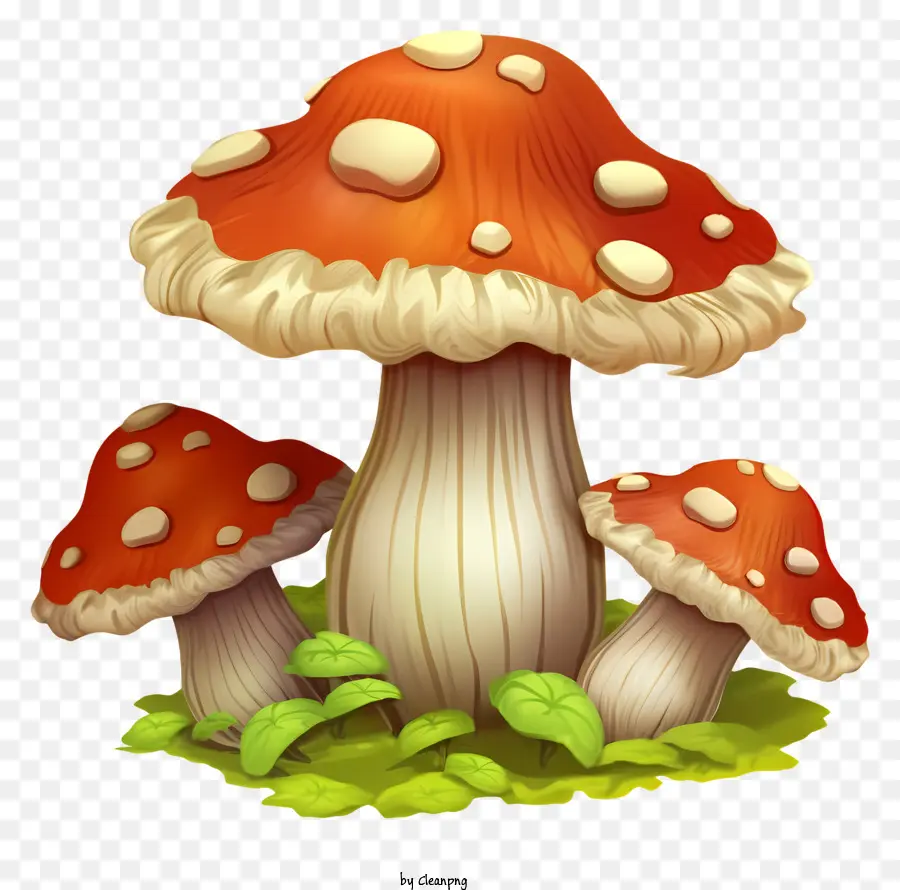 Vermelho Cogumelos，Patch Verde Musgo PNG