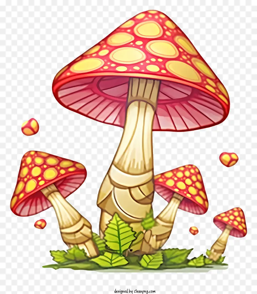 Ilustração Dos Desenhos Animados，Cogumelos Com Manchas Vermelhas PNG