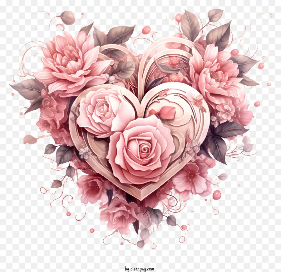 Heartshaped Coroa De Flores，Rosas Cor De Rosa PNG