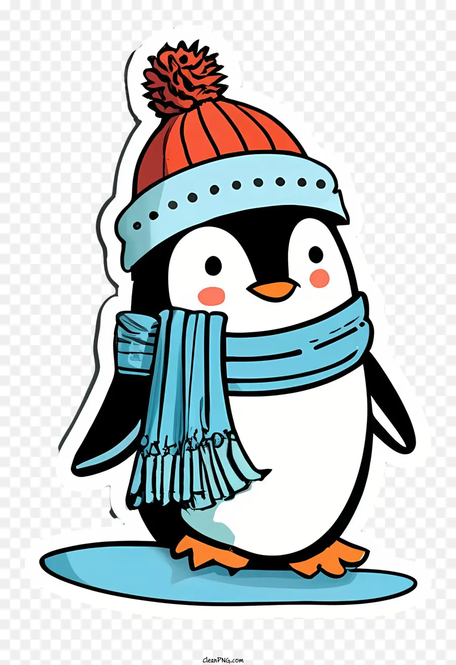 Cartoon Penguin，Capinha De Malha Azul E Branco PNG