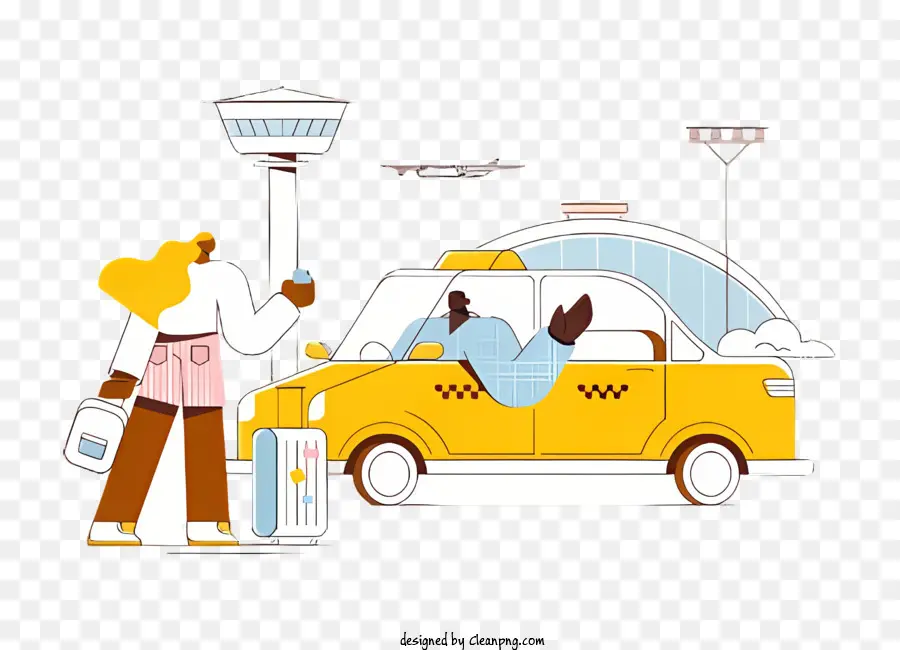 Táxi Amarelo，Mulher Segurando Bolsa PNG