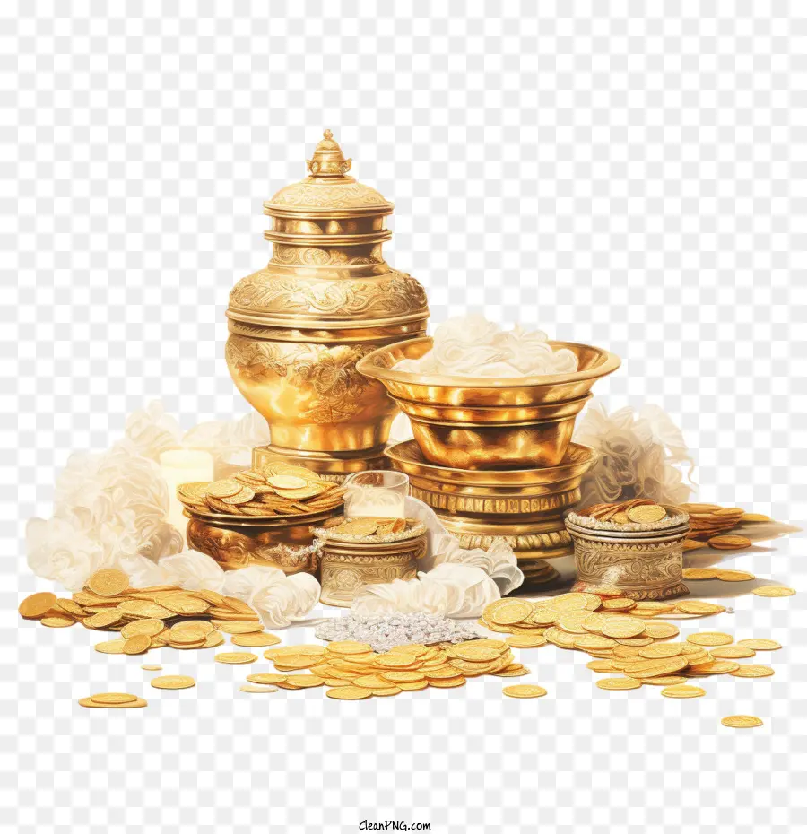 Dhanteras，Moedas De Ouro PNG