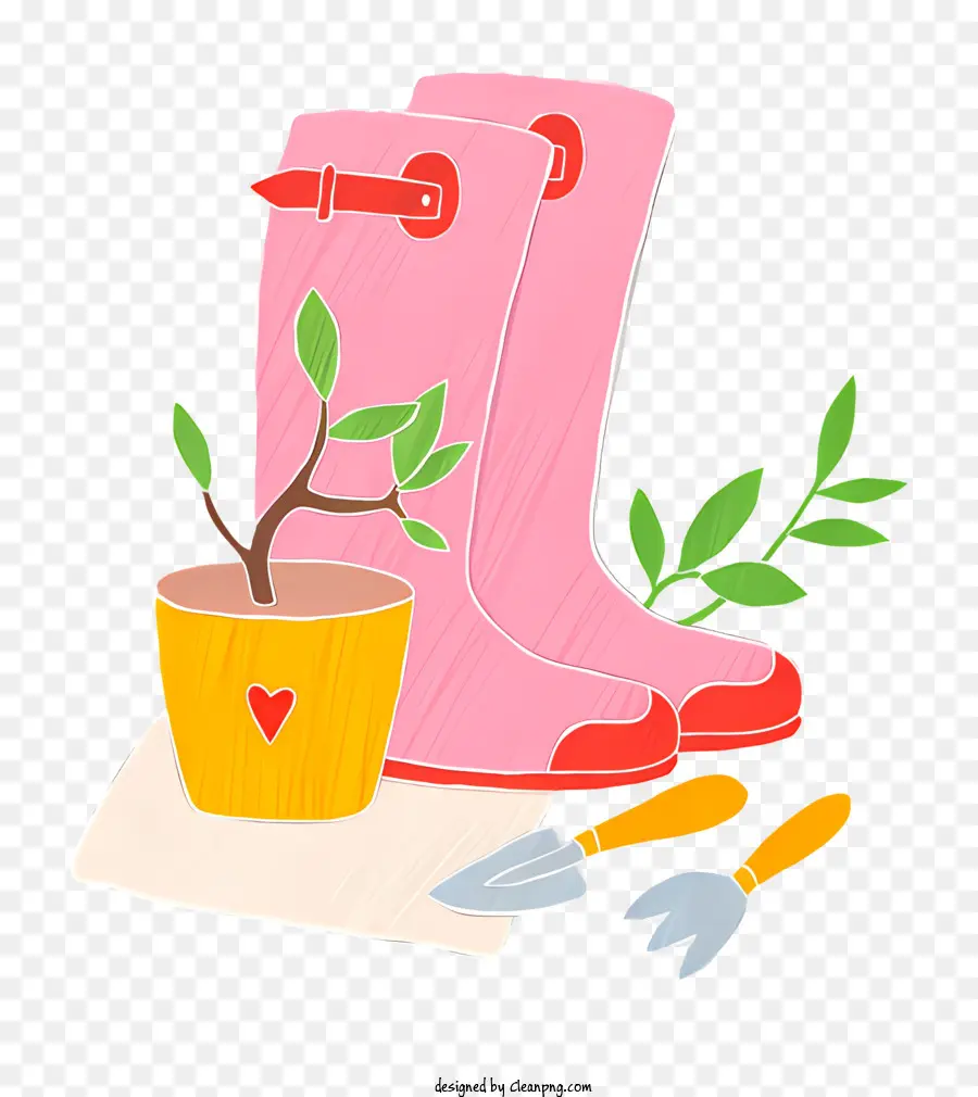 Botas De Jardinagem Rosa，Vaso De Flores Em Forma De Coração PNG