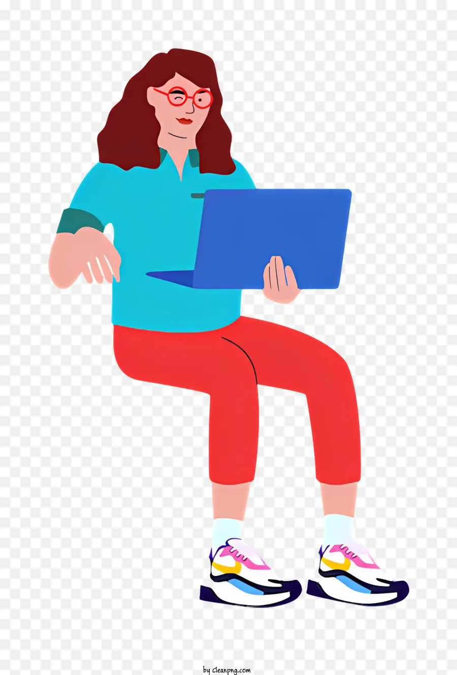 Mulher Digitando No Laptop，Camisa Vermelha E Jeans Azul PNG