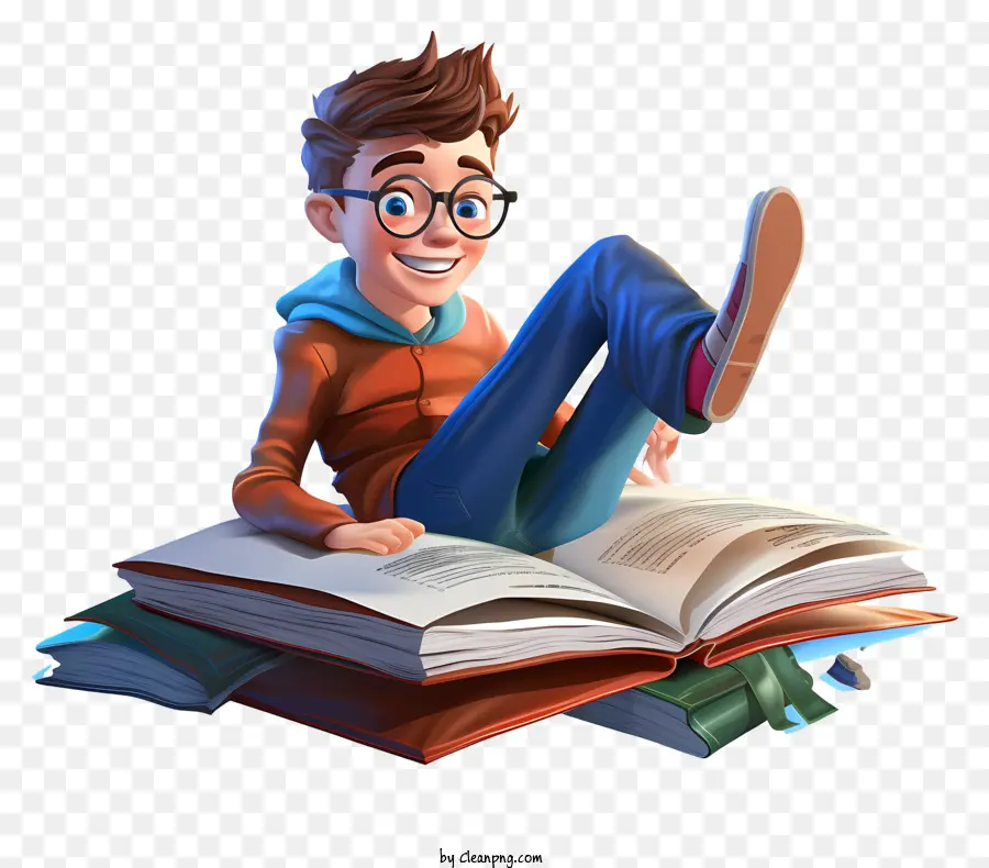 Young Man，Pilha De Livros PNG