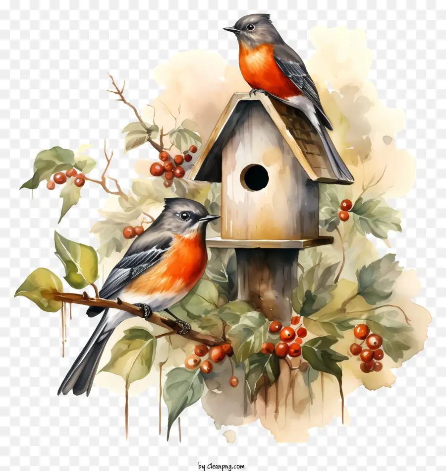 Pintura De Birdhouse，Robin Vermelho PNG