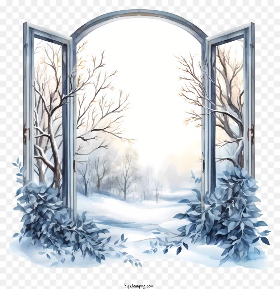 Pintura De Paisagem De Inverno，Árvores Cobertas De Neve PNG