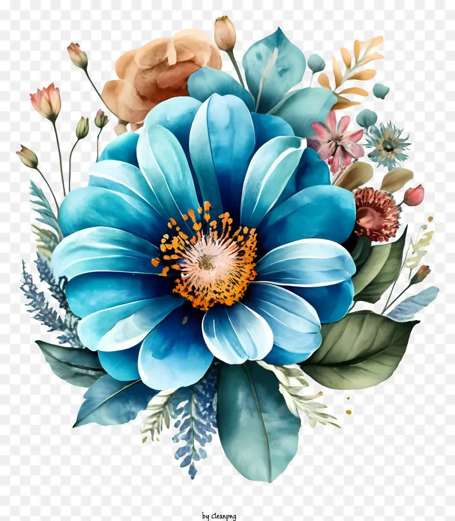 Pintura Em Aquarela，Flor Azul PNG