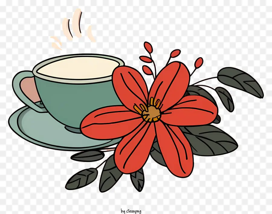 Xícara De Café，Taça E Flor PNG