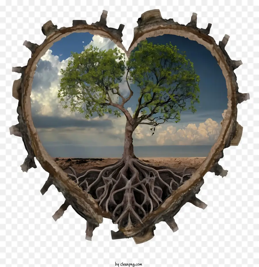 Coração árvore，árvore Com Raízes PNG
