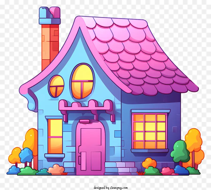 Pequena Casa Azul，Cor De Rosa Telhado PNG