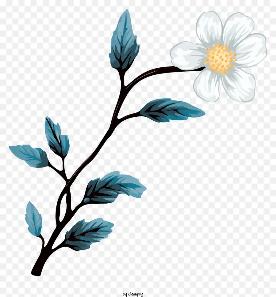 Flor Branca，Folhas Azuis PNG