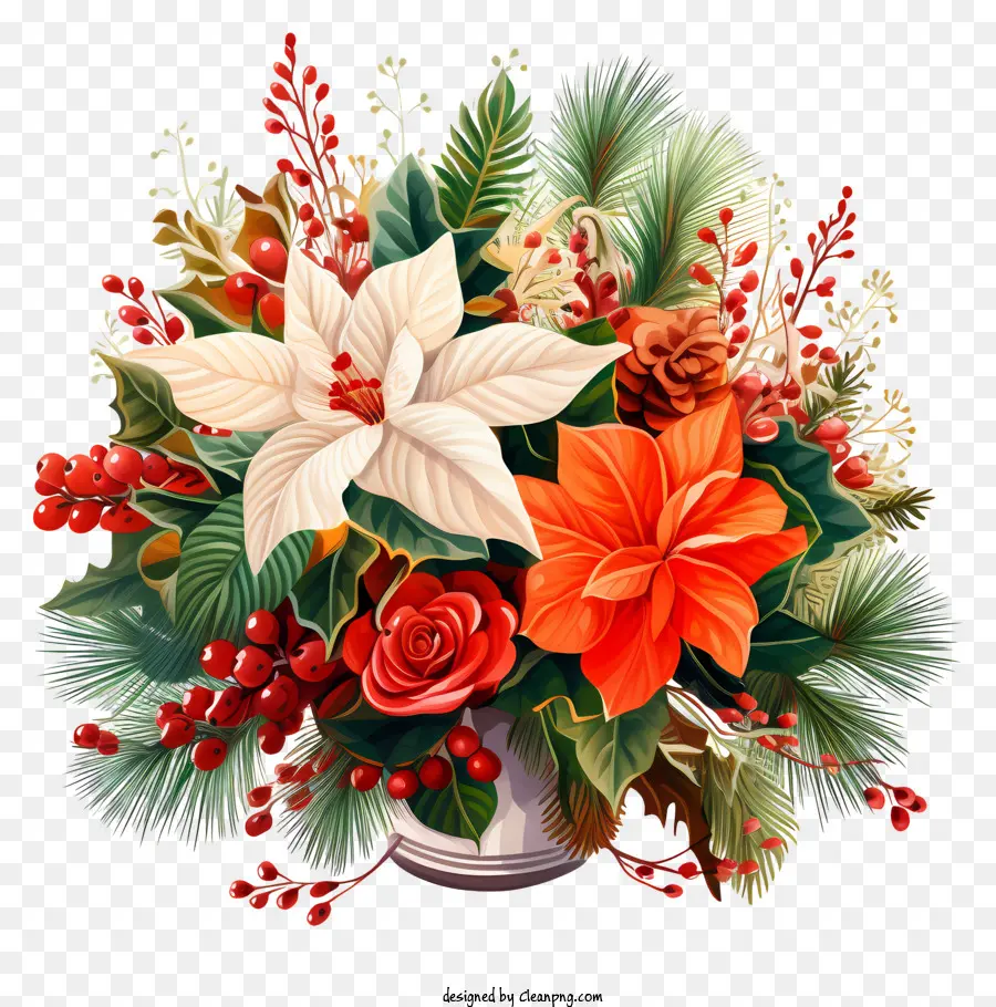 Natal Buquê，Flores Vermelhas E Brancas PNG