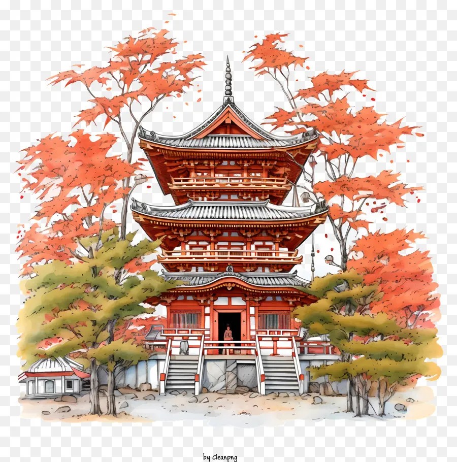 1 Templo Japonês，2 Arquitetura Japonesa PNG