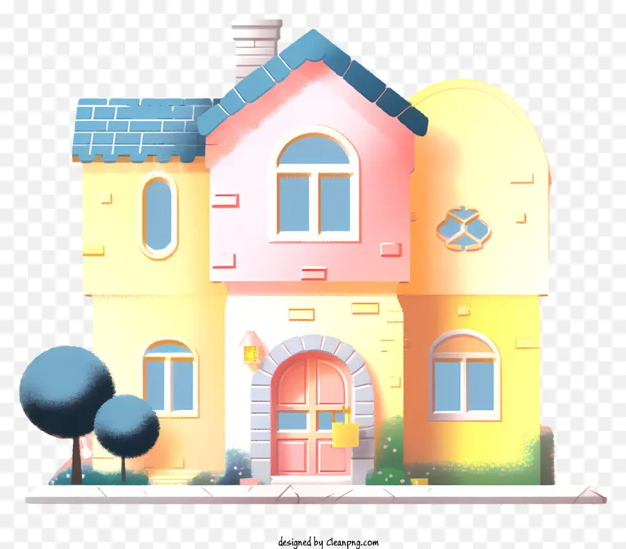 Cartoon Casa，Tijolos Rosa E Azul PNG