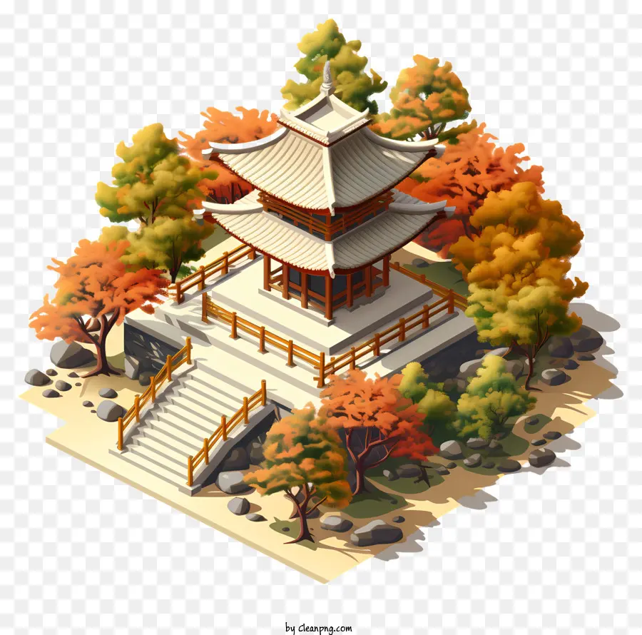 Templo Japonês，Outono Floresta PNG