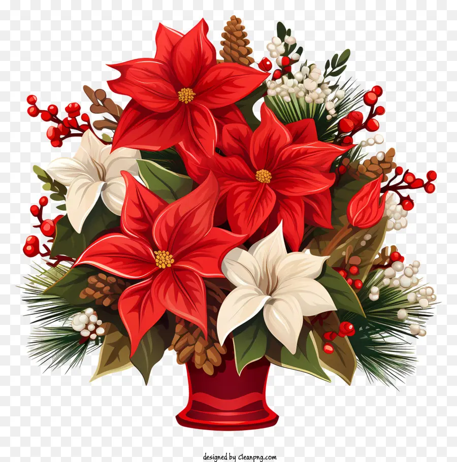 Vaso Vermelho，Mistura De Flores Vermelhas E Brancas PNG