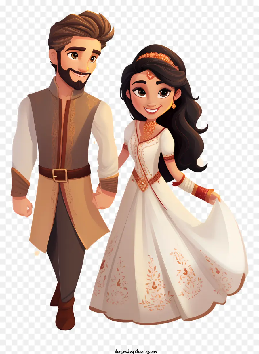 Roupas Tradicionais，Casal De Desenho Animado PNG