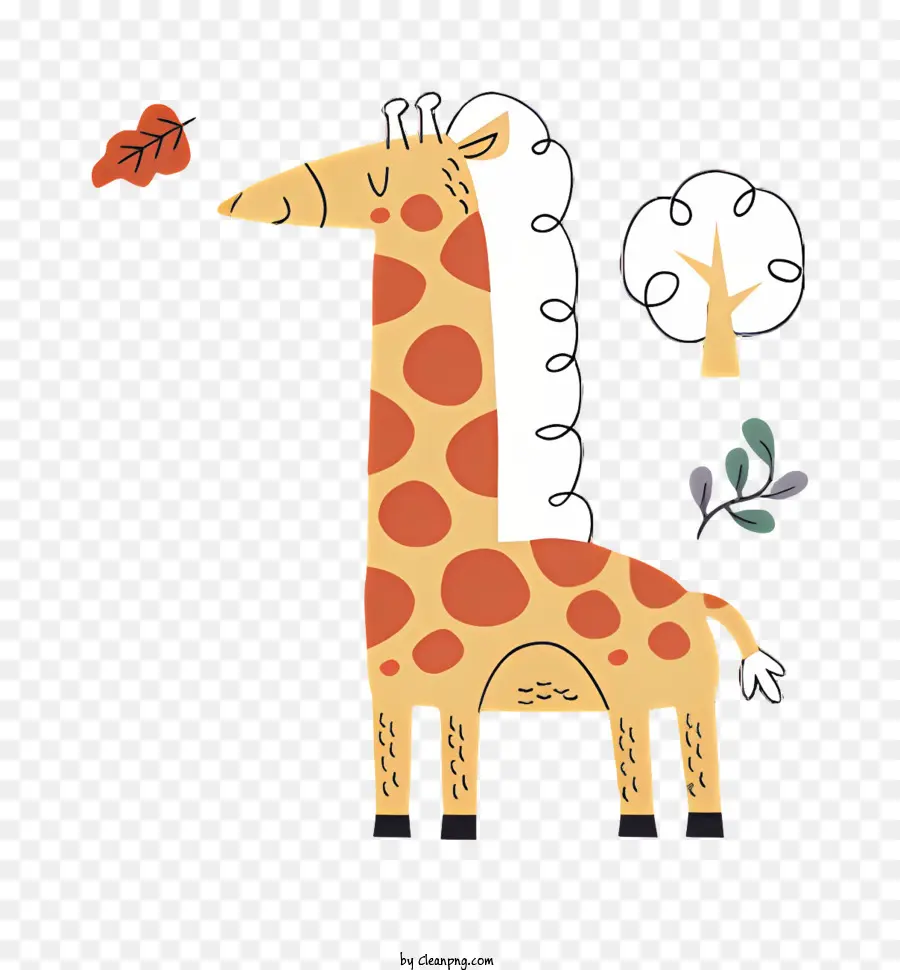 Cartoon Girafa，árvore Com Folhas PNG