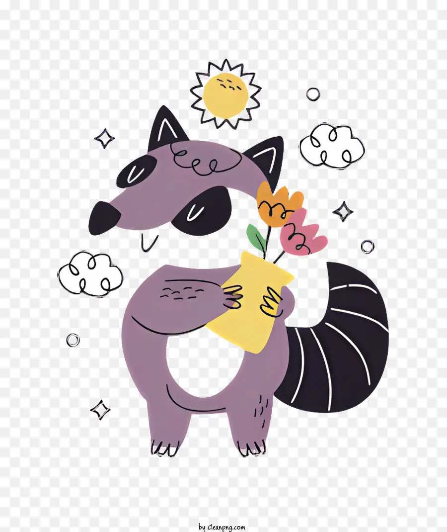 Cartoon Guaxinim，Bouquet Of Flowers PNG