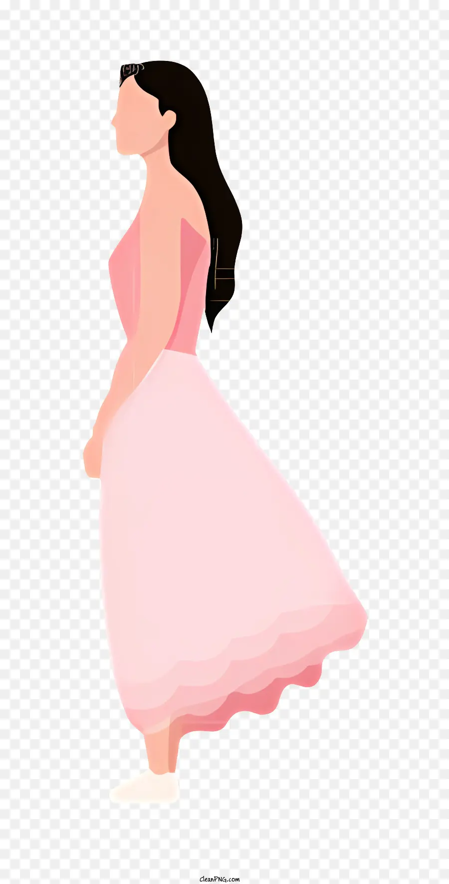 Mulher Em Um Vestido Rosa，Longos Cabelos Castanhos PNG