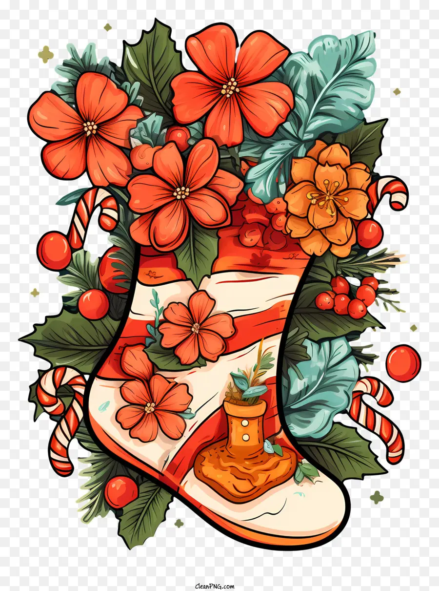 Christmas Sock，Férias Coroa De Flores PNG