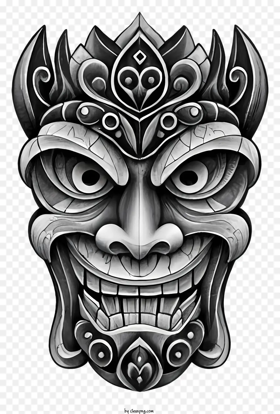 Máscara De Madeira Esculpida，Detalhes Complexos PNG