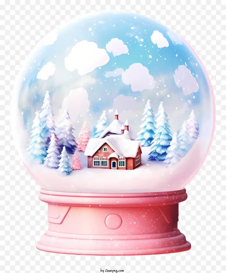 Snow Globe House，Globo De Neve Rosa PNG