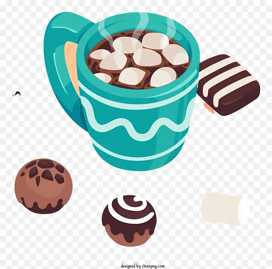 Chocolate Quente，Caneca Turquesa Com Marshmallows PNG