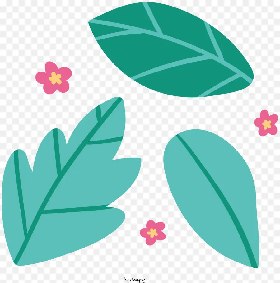 Folhas Verdes，Flores Cor De Rosa PNG