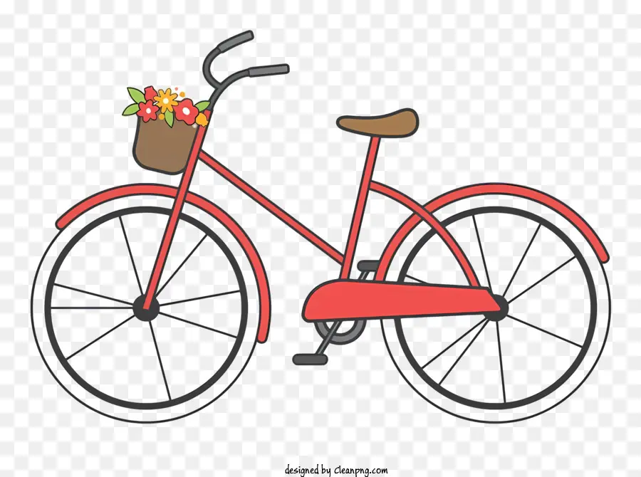 Bicicleta Vermelha，Cesta De Flores PNG