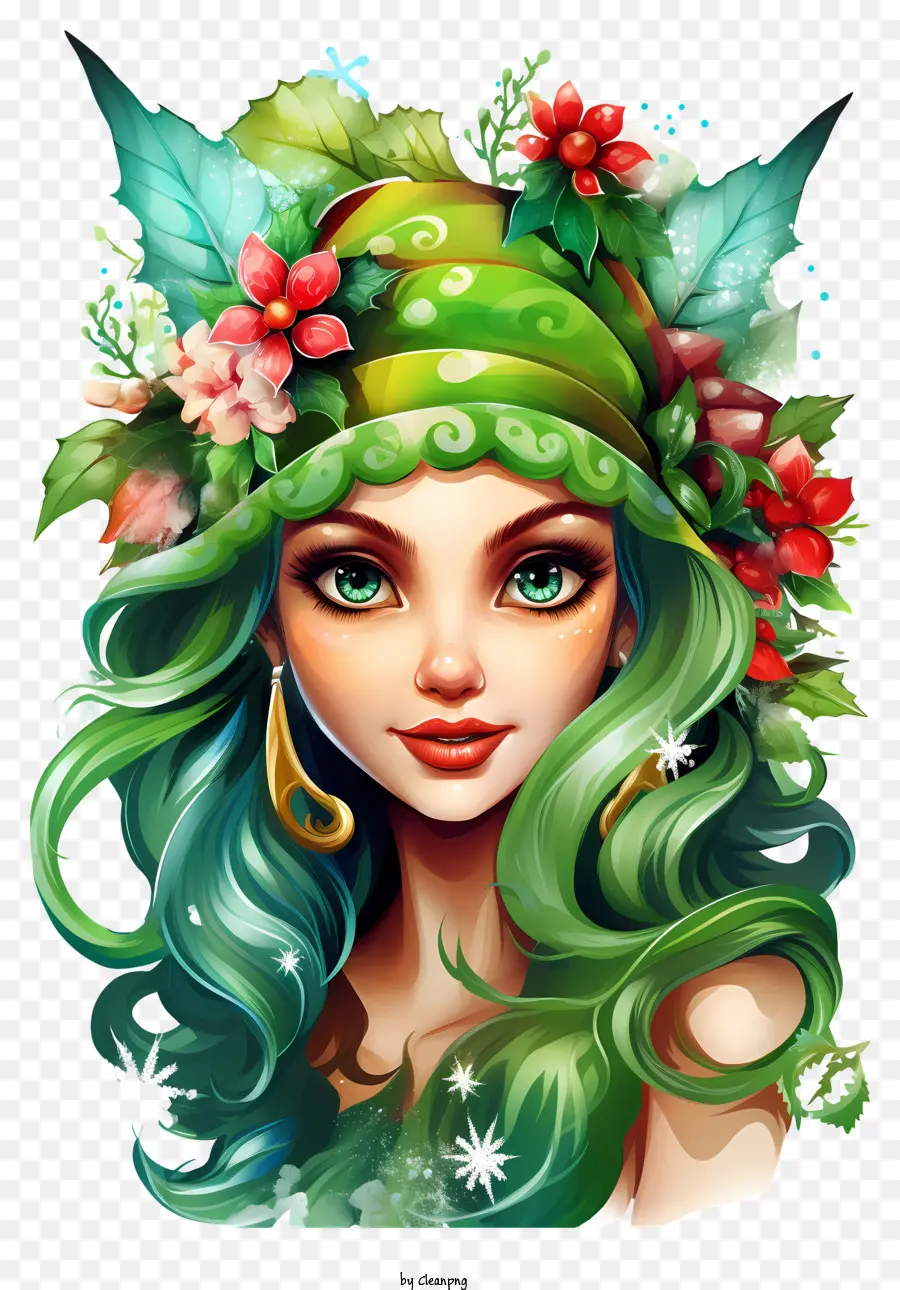 Mulher De Cabelos Verdes，Flower Crown PNG